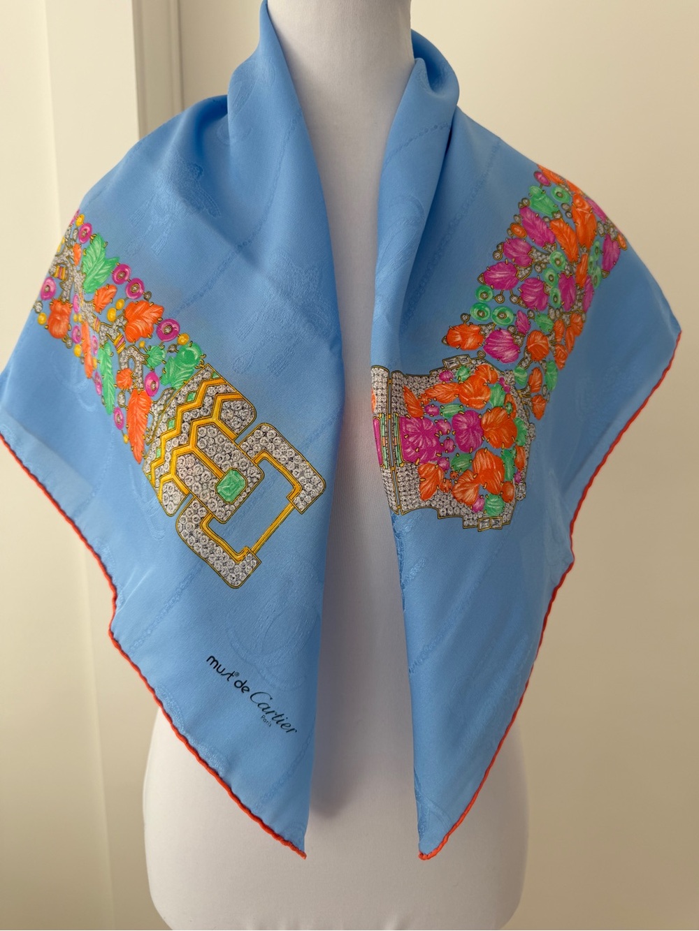 MUST DE CARTIER Silk Square Scarf Jewel Belt Print Panther Jacquard Luxury Chic